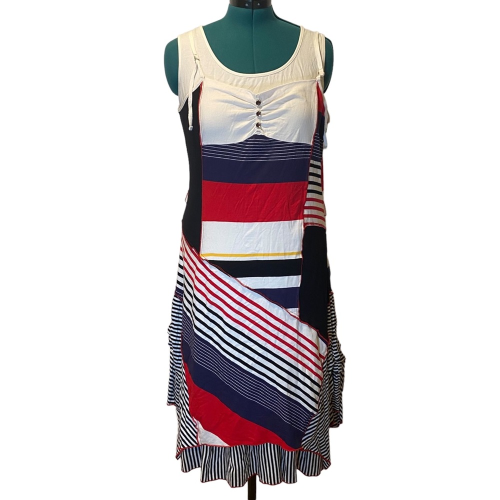 2 in 1 French Design Stretchy Red White Blue Maxi Dress Size Large